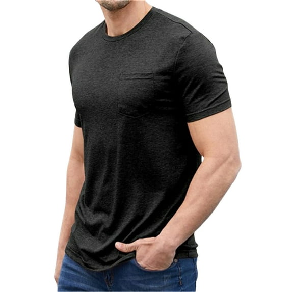 Langwyqu Men's Short Sleeve T-Shirt Casual Solid Color Crew Neck Tee