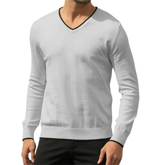 Langwyqu Men's V Neck Sweater Knitted Jumper Sweater Long Sleeve Pullover Top