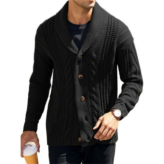 Langwyqu Mens Sweater Shawl Collar Loose Fit Long Sleeve Casual Knit Cardigans