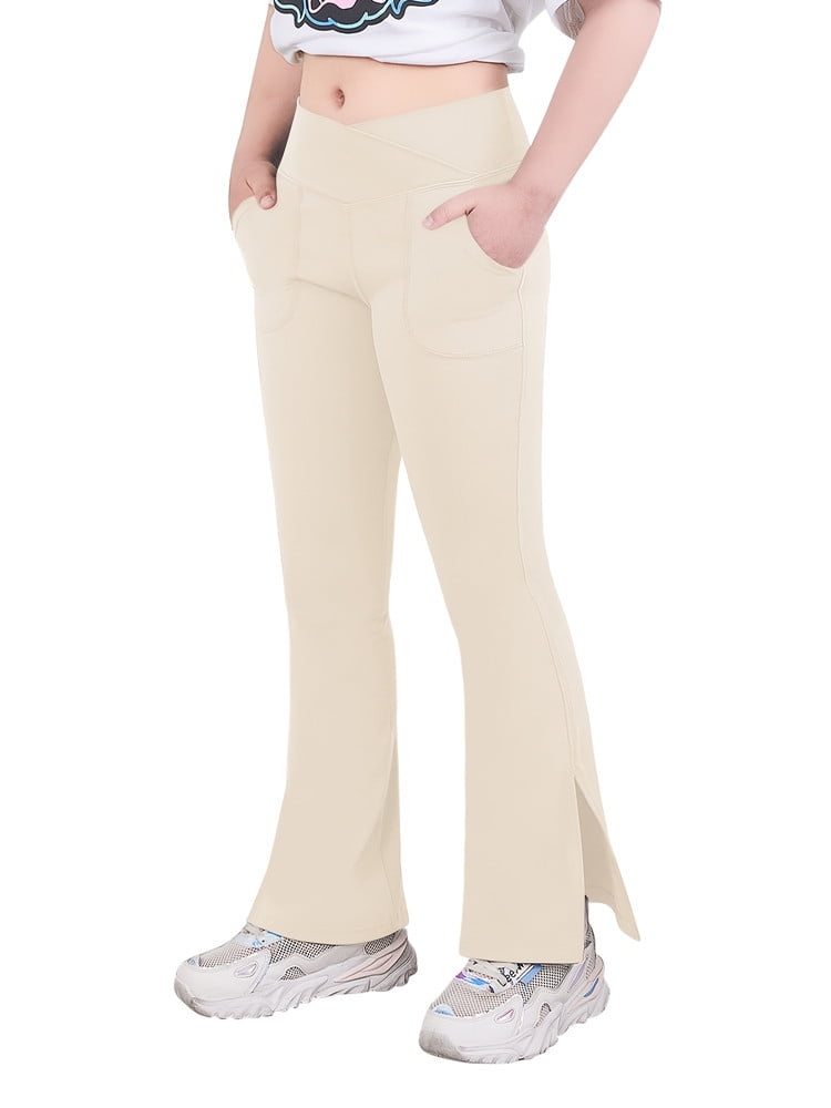 Langwyqu Middle Waist Kids Children Girls Solid Slim FlareLeg Yoga