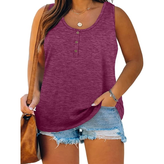 Langwyqu Plus Size Tank Tops for Women Summer Sleeveless Henley T-Shirts Tops