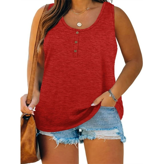 Langwyqu Plus Size Tank Tops for Women Summer Sleeveless Henley T-Shirts Tops