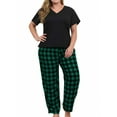 thumbnail image 1 of Langwyqu Plus Size Women Plaid Pajamas Set Long Sleeve V-Neck Casual 2 Piece Sleepwear Sets Xl-5Xl, 1 of 5