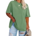 thumbnail image 1 of Langwyqu Plus Size Women Solid Color Round Neck Short Sleeve Casual T-Shirt Blouse, 1 of 5