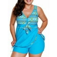 thumbnail image 1 of Langwyqu Plus Size Women Summer 2 Pieces Swimsuit Set Printing Bench Tankinis, 1 of 4
