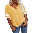 thumbnail image 1 of Langwyqu Plus Size Women V-Neck Short Sleeve Striped T Shirt, 1 of 5