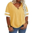 thumbnail image 1 of Langwyqu Plus Size Women V-Neck Short Sleeve Striped T Shirt, 1 of 5