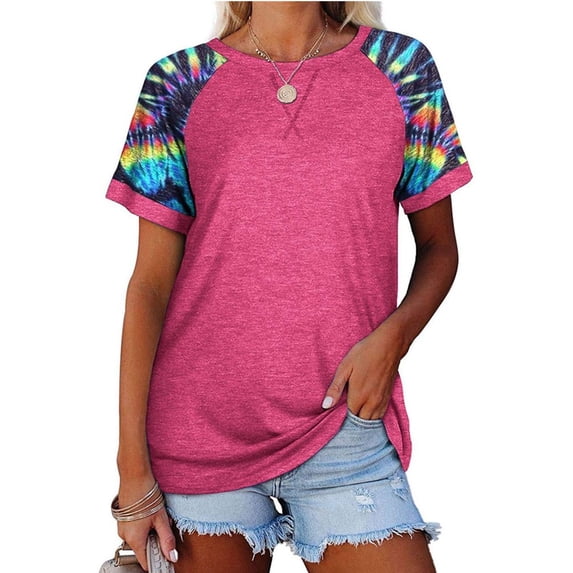 Langwyqu Print Sleeve Patchwork Women Summer Casual T-Shirt