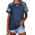 thumbnail image 1 of Langwyqu Print Sleeve Patchwork Women Summer Casual T-Shirt, 1 of 5