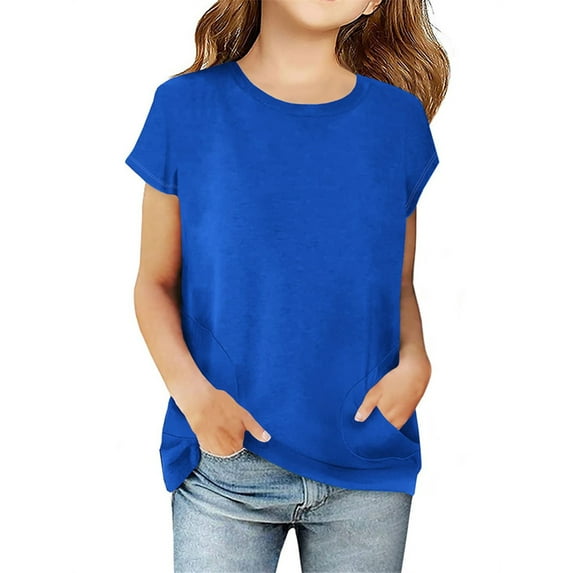 Langwyqu Short Sleeve Girls Solid Color Children Casual Shirt With Pocket