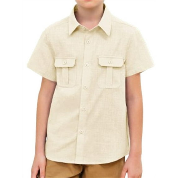 Langwyqu Short Sleeve Summer Turn-Down Collar Boys Casual Blouse Kids Tops