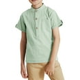 thumbnail image 1 of Langwyqu Short Sleeved Solid Color Boys Henley Blouse Children Button Tops With Pocket For 3-14 Years, 1 of 5