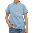 thumbnail image 1 of Langwyqu Short Sleeved Solid Color Boys Henley Blouse Children Button Tops With Pocket For 3-14 Years, 1 of 5