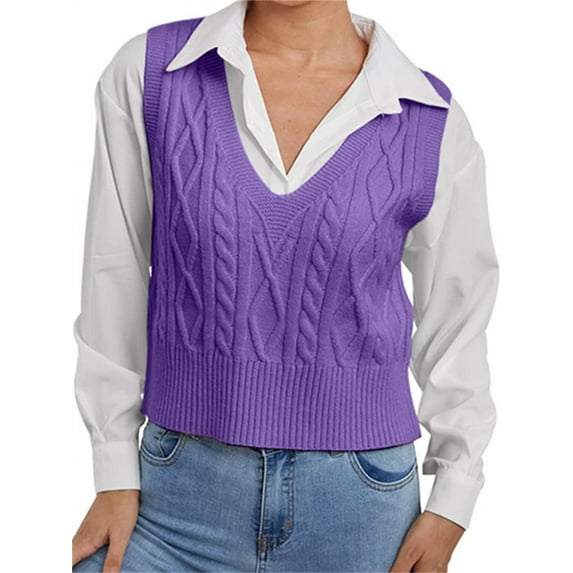 Langwyqu Sleeveless Autumn Winter Women V-Neck Vest Sweater Casual Pullover