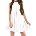 thumbnail image 1 of Langwyqu Sleeveless Loose Girls Solid Halter Sundress Ruffle Dress For 5-14 Y, 1 of 5