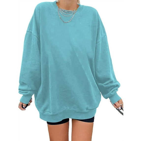 Langwyqu Solid Color Spring Fall Women Long Sleeve Loose Hoodies Sweatshirt