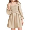 thumbnail image 1 of Langwyqu Solid Color Square Neckline Girls Lantern Sleeve Dress For 4-14 Y, 1 of 5