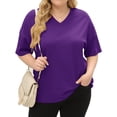 thumbnail image 1 of Langwyqu Solid Color V Neck Women Plus Size Casual Tee Shirt Loose Fit Tunic Tops, 1 of 5