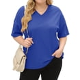 thumbnail image 1 of Langwyqu Solid Color V Neck Women Plus Size Casual Tee Shirt Loose Fit Tunic Tops, 1 of 5