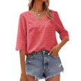 thumbnail image 1 of Langwyqu Solid Color Women Half Sleeve V Neck Casual Shirt Tops, 1 of 4