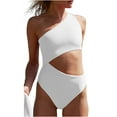 thumbnail image 1 of Langwyqu Solid Color Women One Shoulder Hollow-Out Swimsuit Bathing Suit, 1 of 4