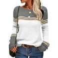 thumbnail image 1 of Langwyqu Spring Fall Striped Long Sleeve Round Neck Knit Sweater Casual Pullover, 1 of 4