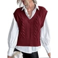 thumbnail image 1 of Langwyqu Spring Fall V-Neck Women Sleeveless Knit Vest Ribbed Sweater Pullover, 1 of 5