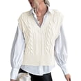 thumbnail image 1 of Langwyqu Spring Fall V-Neck Women Sleeveless Knit Vest Ribbed Sweater Pullover, 1 of 5