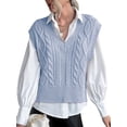 thumbnail image 1 of Langwyqu Spring Fall V-Neck Women Sleeveless Knit Vest Ribbed Sweater Pullover, 1 of 5