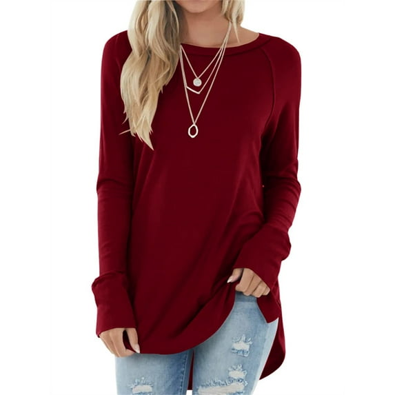 Langwyqu Spring Fall Women Long Sleeve Crewneck Casual Shirt Tops