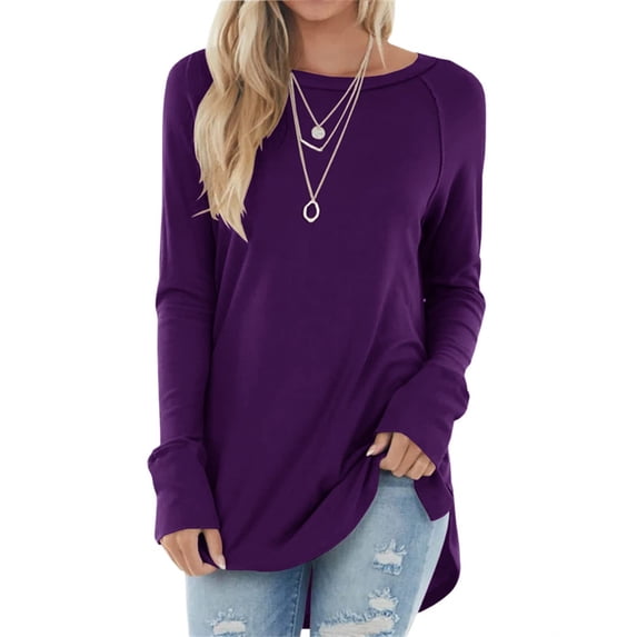 Langwyqu Spring Fall Women Long Sleeve Crewneck Casual Shirt Tops