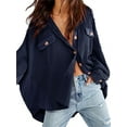thumbnail image 1 of Langwyqu Spring Fall Women Long Sleeve Waffle Knit Oversized Loose Button Jacket Tops, 1 of 3