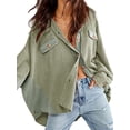 thumbnail image 1 of Langwyqu Spring Fall Women Long Sleeve Waffle Knit Oversized Loose Button Jacket Tops, 1 of 3