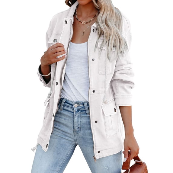 Langwyqu Spring Fall Women Turn-Down Collar Casual Jacket Zipper Coat With Pocket