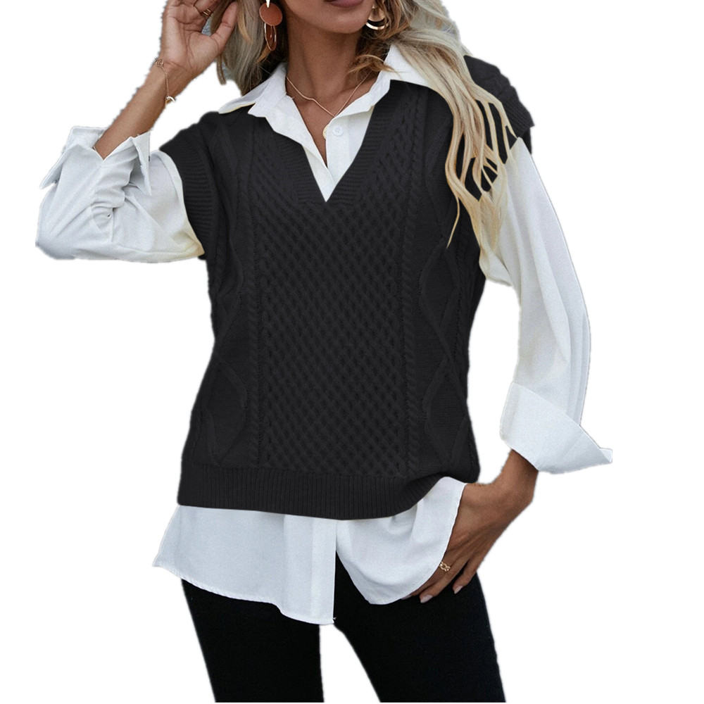 Langwyqu Spring Fall Women VNeck Knit Vest Sweater Pullover