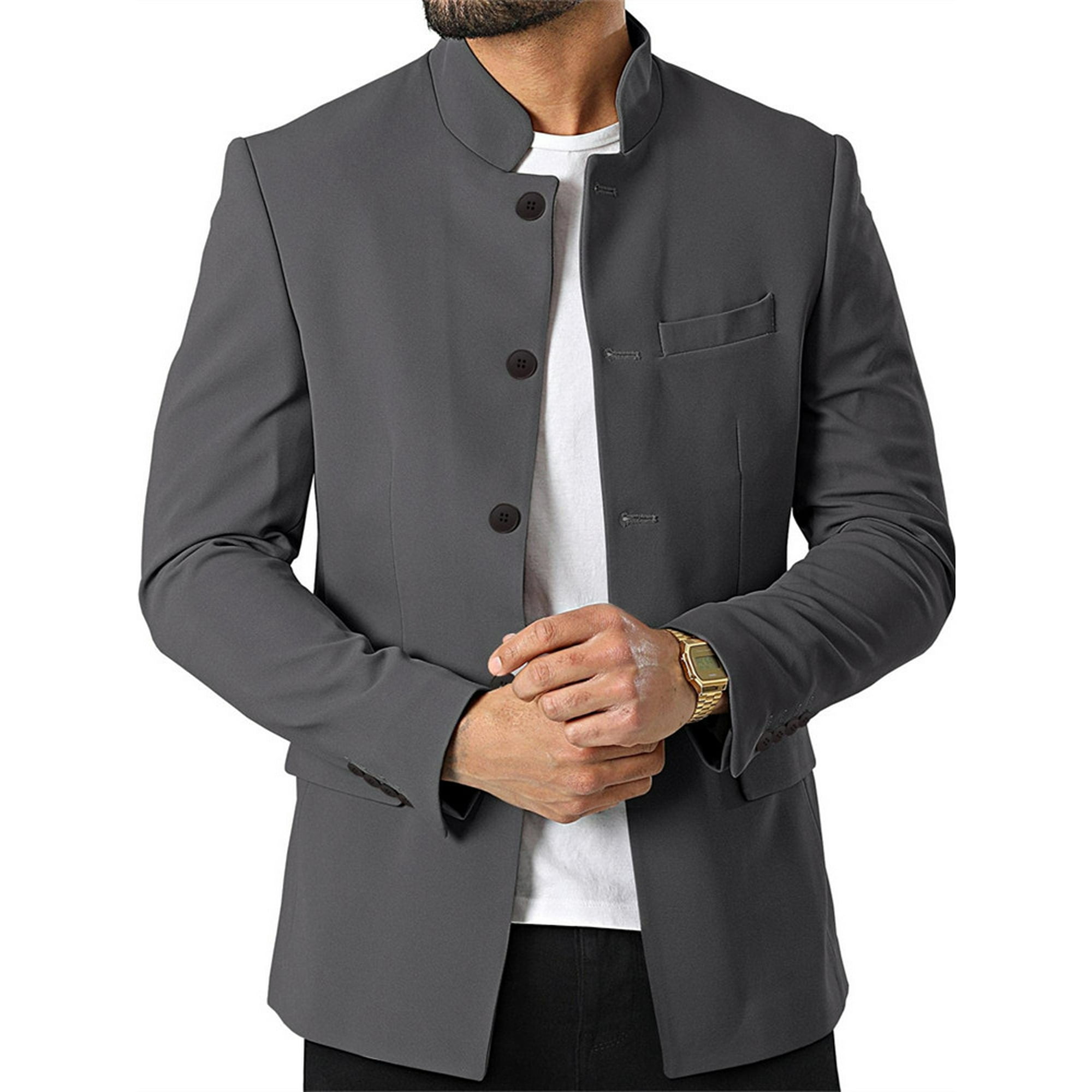 Langwyqu Stand Collar Men Solid Color Long Sleeved Buttons Langwyqu Stand Collar Men Solid Color Long Sleeved Buttons