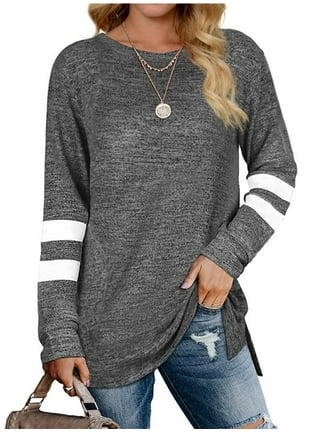 Frontwalk Ladies Casual Long Sleeve Pullover Striped Round Collar