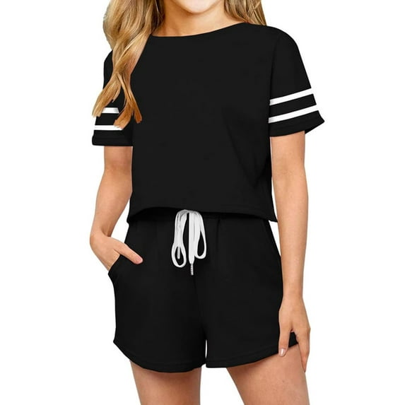 Langwyqu Stripe Sleeve Girls 2 Piece Outfits Kids Casual Sport Sets For 4-15 Years