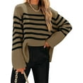 thumbnail image 1 of Langwyqu Striped Print Turtleneck Oversize Loose Knit Pullover Side Split Sweater, 1 of 4
