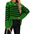 thumbnail image 1 of Langwyqu Striped Print Turtleneck Oversize Loose Knit Pullover Side Split Sweater, 1 of 1