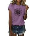 thumbnail image 1 of Langwyqu Summer Casual Round Neck Women Sunflower Print Short Sleeved T-Shirt, 1 of 5