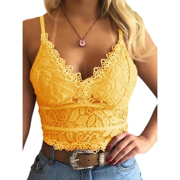 Sleeveless V-Neck Spaghetti Straps Push Up Crop Top Lace Bra Tank Tops