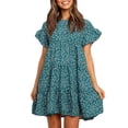 thumbnail image 1 of Langwyqu Summer Short Sleeve Floral Printed Ruffle Dress Loose Casual Mini Dress, 1 of 3