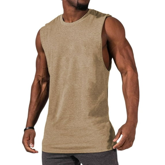 Langwyqu Summer Sleeveless Men Solid Color Tank Tops Sport Muscle Crewneck Shirt
