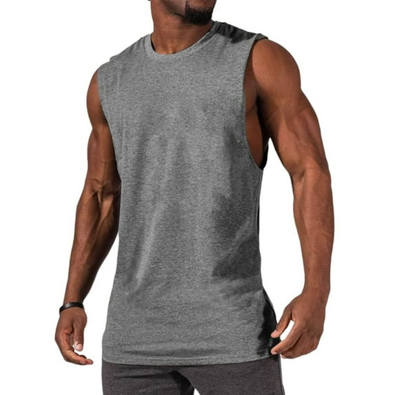 Langwyqu Summer Sleeveless Men Solid Color Tank Tops Sport Muscle Crewneck Shirt