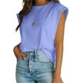 thumbnail image 1 of Langwyqu Summer Solid Color Cap Sleeve Crewneck Casual Shirt Tops, 1 of 5