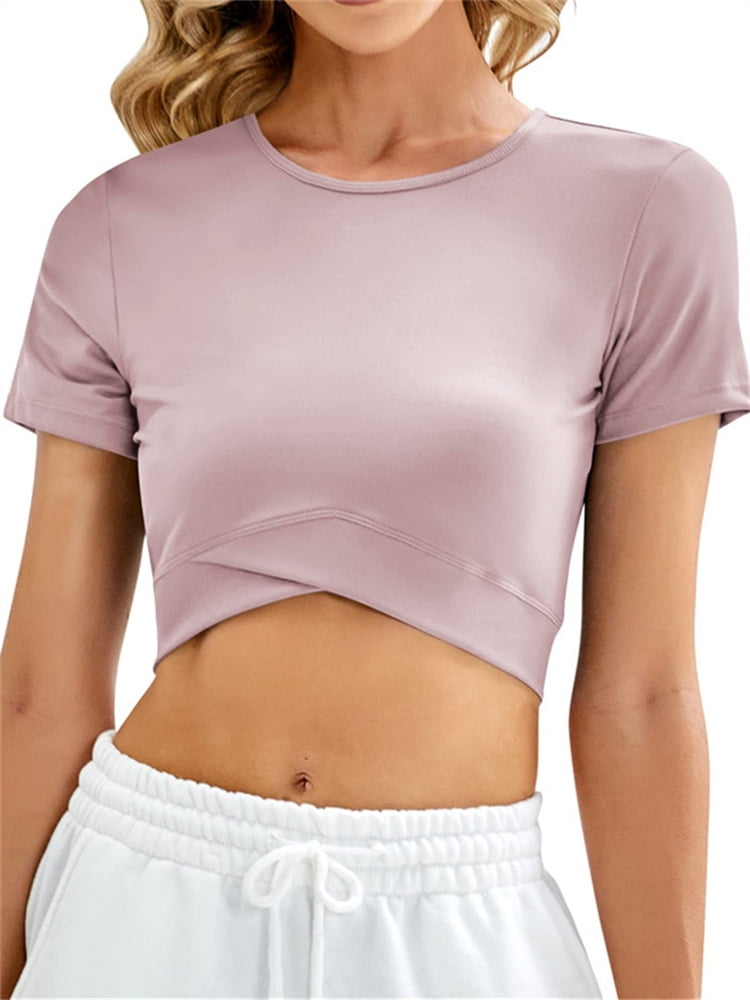 Cloudful™ Fabric V Neck Thumb Hole Crossover Hem Cropped Yoga Sports Top