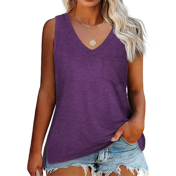 Langwyqu Summer V-Neck Sleeveless Solid Color Plus Size Women Tank Tops Shirt
