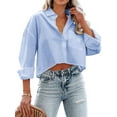 thumbnail image 1 of Langwyqu Turn-Down Collar Women Solid Button Crop Tops Lapel Blouse With Pocket, 1 of 5