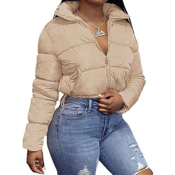 Langwyqu Winter Fashion Wome Lapel Collar Lightweight Solid Crop Jacket Coat